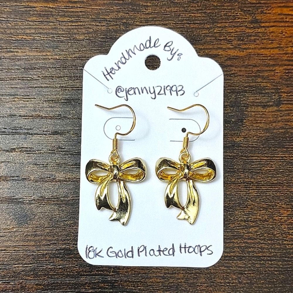 NEW! Jenny's Handmade Gold Bow Earrings 18k Gold Plated Hoops